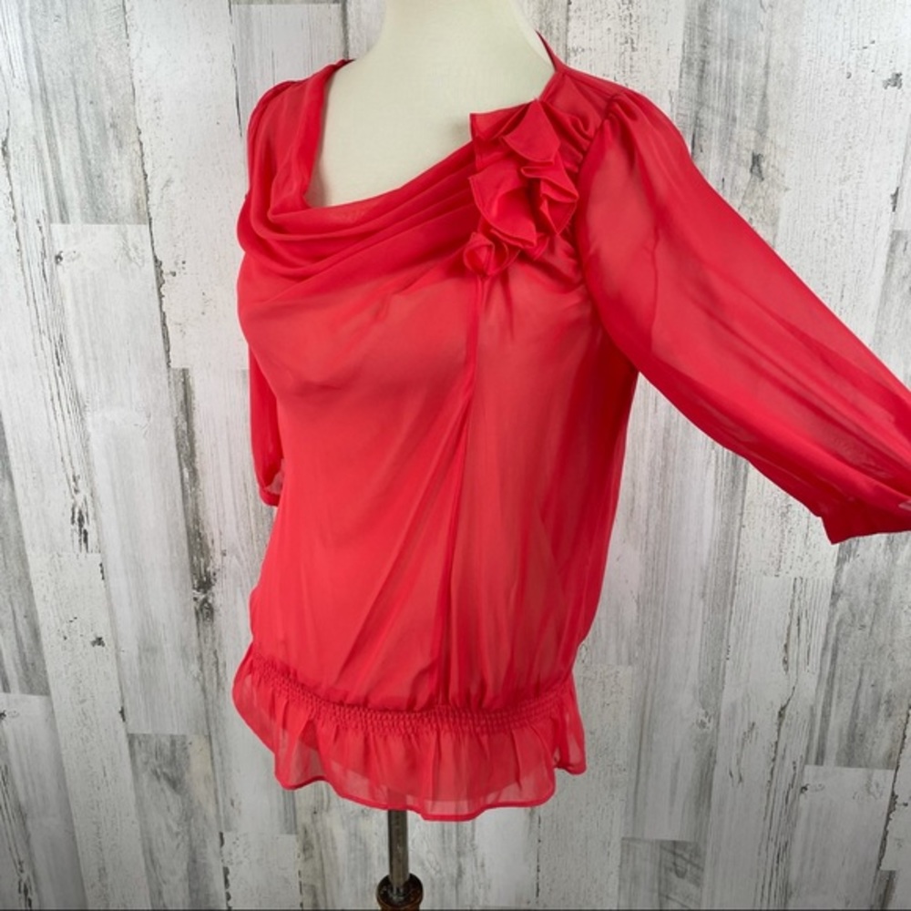 Worthington Women's Orange Sheer Ruffle‎ Blouse M